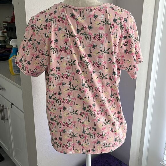 West Palm Vintage Flamingo & Floral Pink Short Sleeve Top SZ PM Tropical - Picture 5 of 7